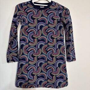 Hanna Andersson Navy Blue Geo Rainbow Long Sleeve T-shirt‎ Dress Sz 130 Sz 8
